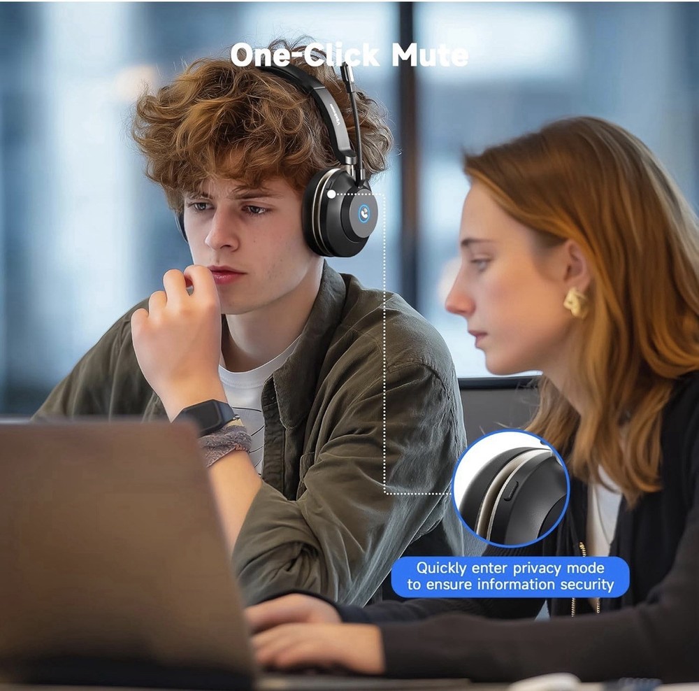 Vipdream Wireless Headset with Microphone for Work, Bluetooth 5.3 Computer Heads