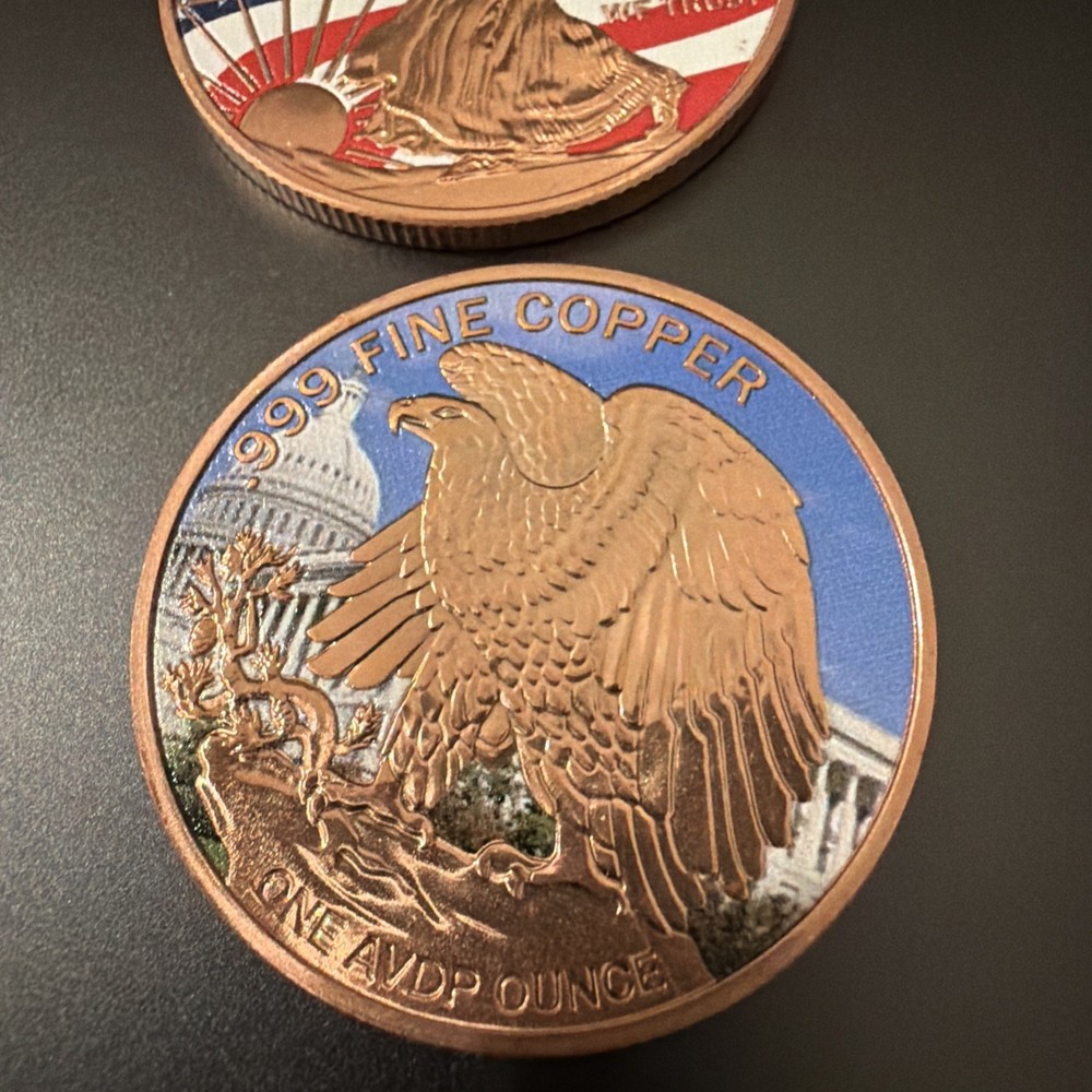 Two 1 Oz American Eagle Design Copper Rounds Colorized