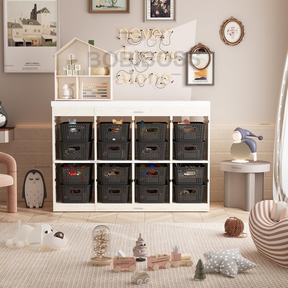 Black Plastic Storage Baskets with Lids 12 Pack Stackable Storage Bins Contai...