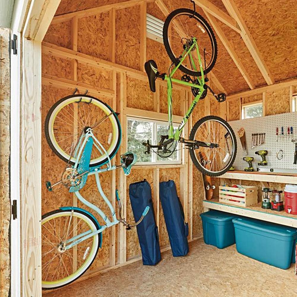 8-Pack Heavy-Duty Galvanized Bike Storage Hooks - Rubber Coated for Ceiling Use