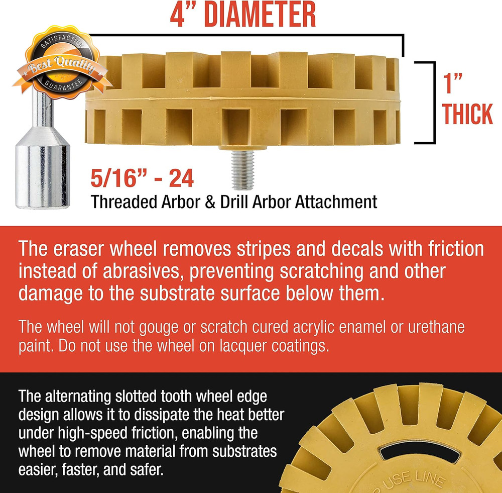 4” Rubber Eraser Wheel Drill Adapter Sticker Adhesive Remover Tool