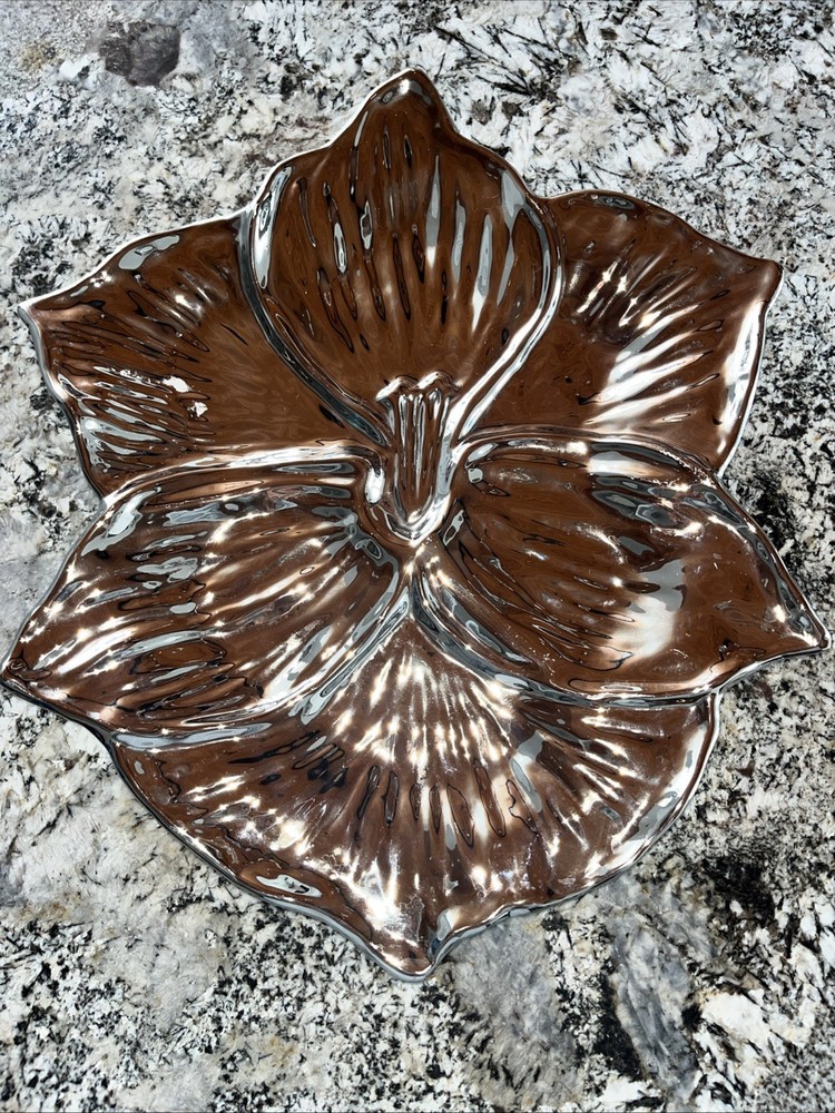 Silver Orchid Plate Large Beautiful