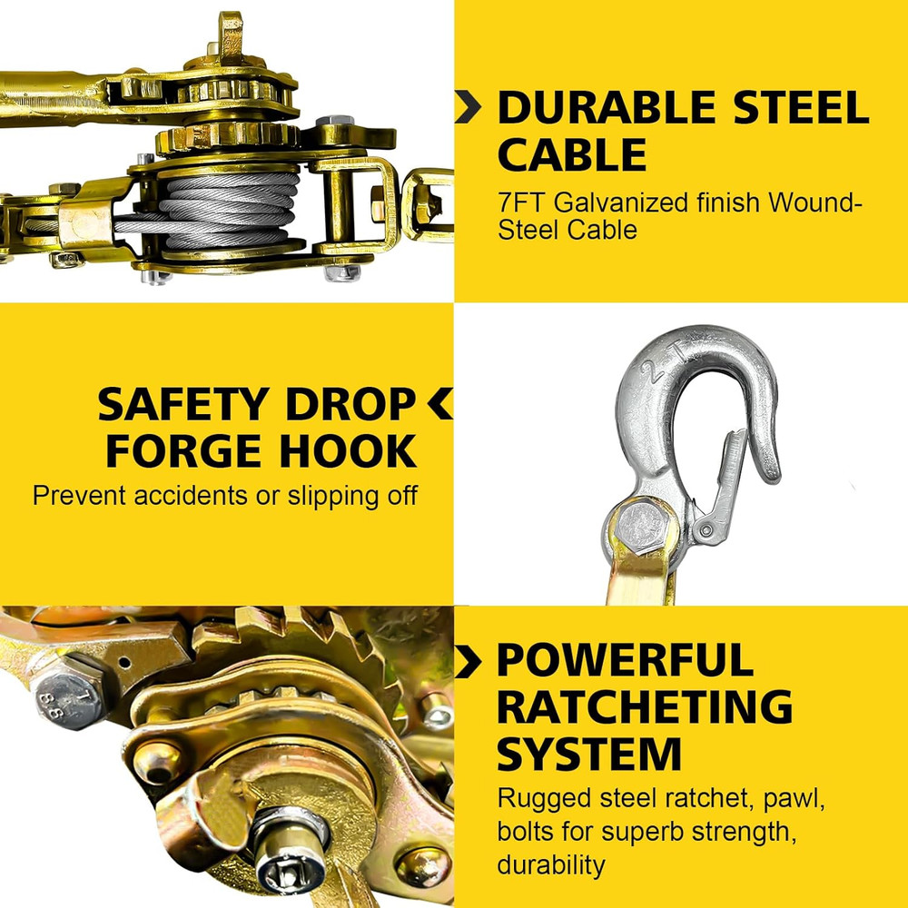 Come along Winch Puller, Cable Hoist Winch Puller with 2 Hooks, 2T (4400LBS) Com