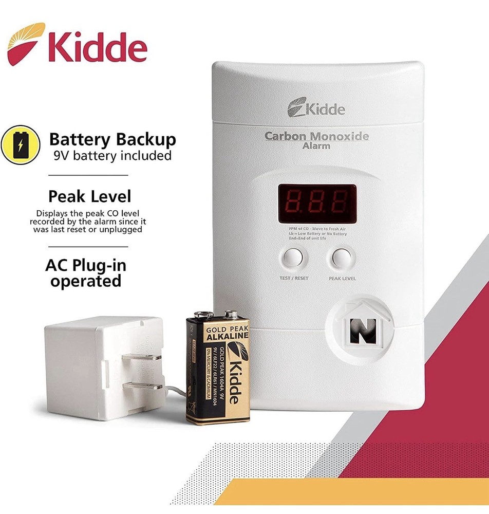 Kidde Carbon Monoxide Detector, Plug In Wall with 9-Volt Battery Backup, 6 Pack