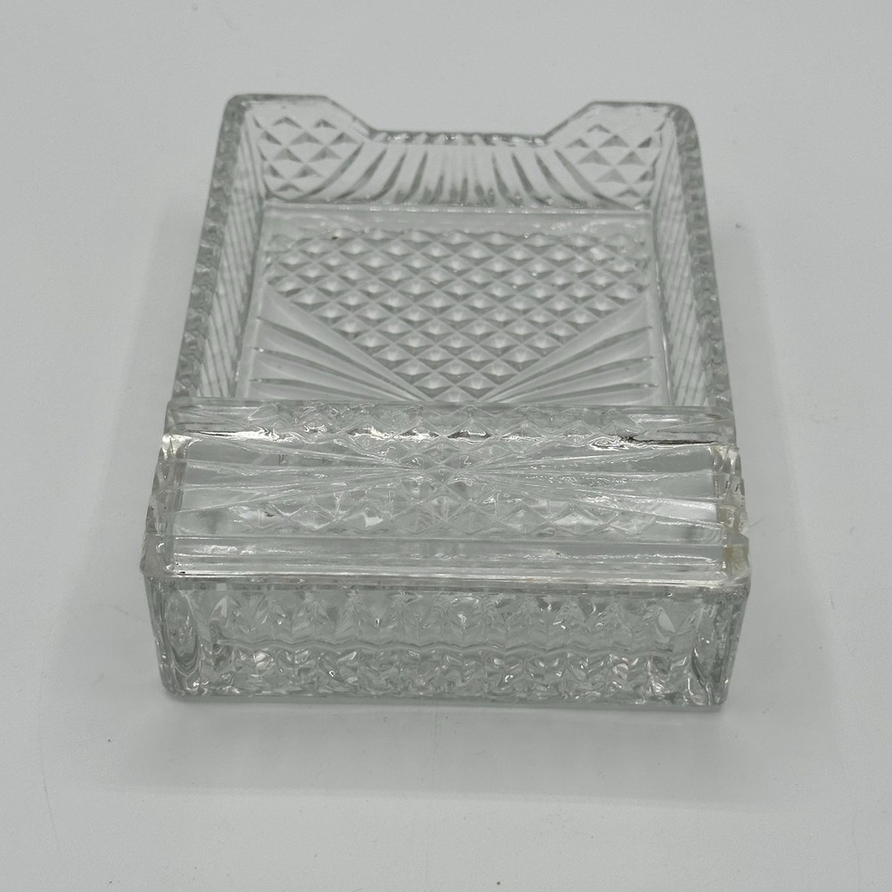 VTG Crystal Rectangular Cigar/Cigarette Box/Ashtray/Dish Hollywood Regency