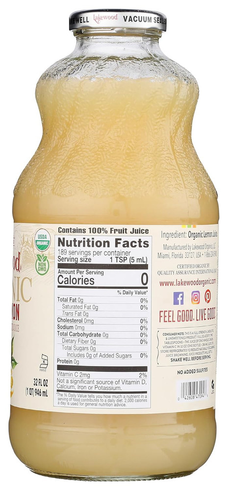 Juice Pure Lemon Organic, 32 Oz
