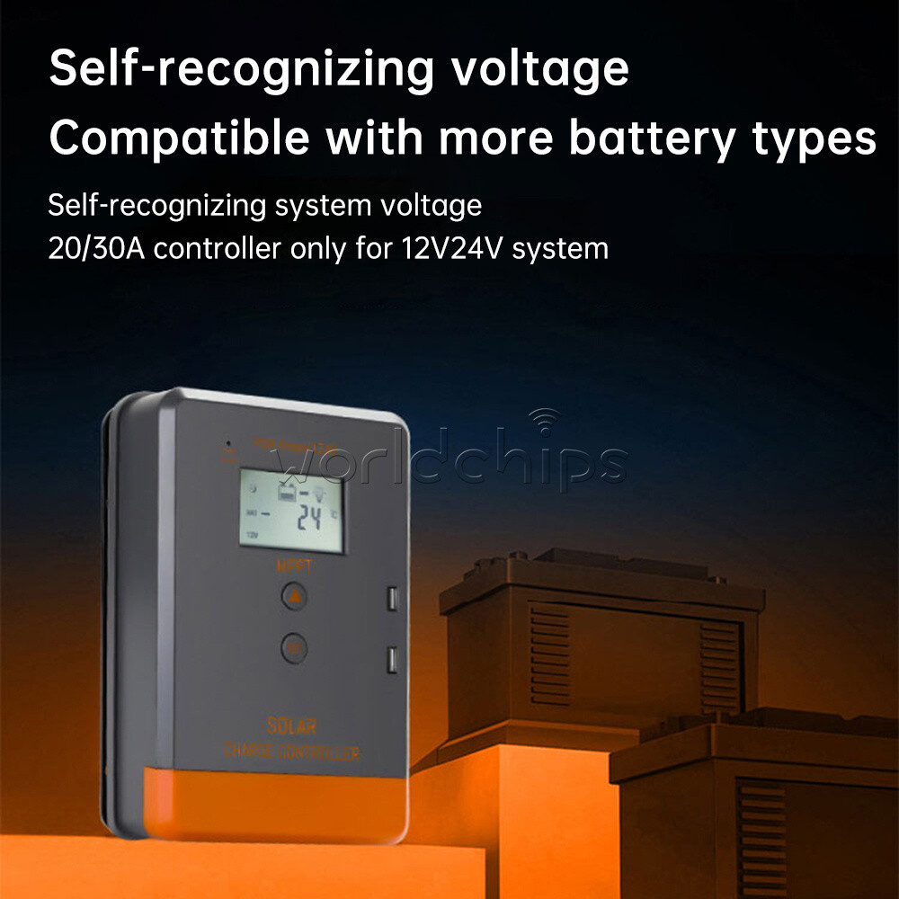 MPPT 30A 20A Solar Charger Controller 12V 24V Solar Panel Regulator LCD Dual USB