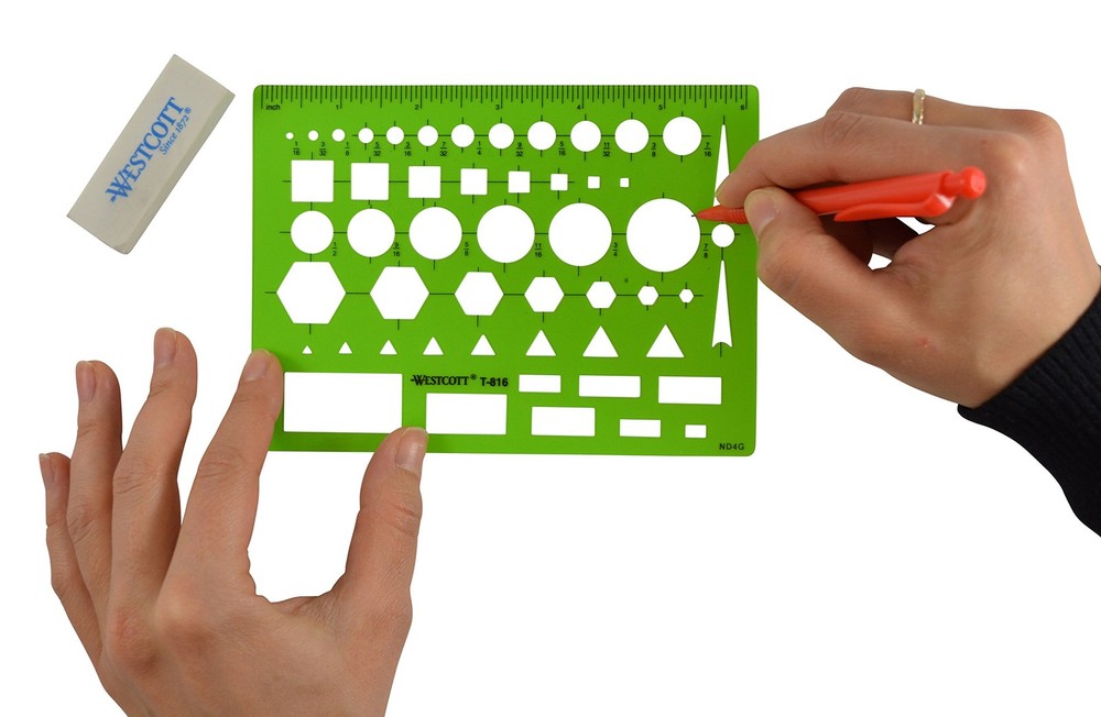 T-816 All-Purpose Technical Drawing Template, Plastic Shape Template Tool, Green