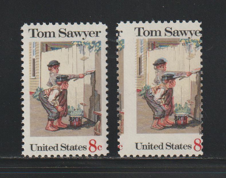 US EFO ERROR Stamps: #1470 Tom Sawyer: Color / Perf Shift & Normal. MNH