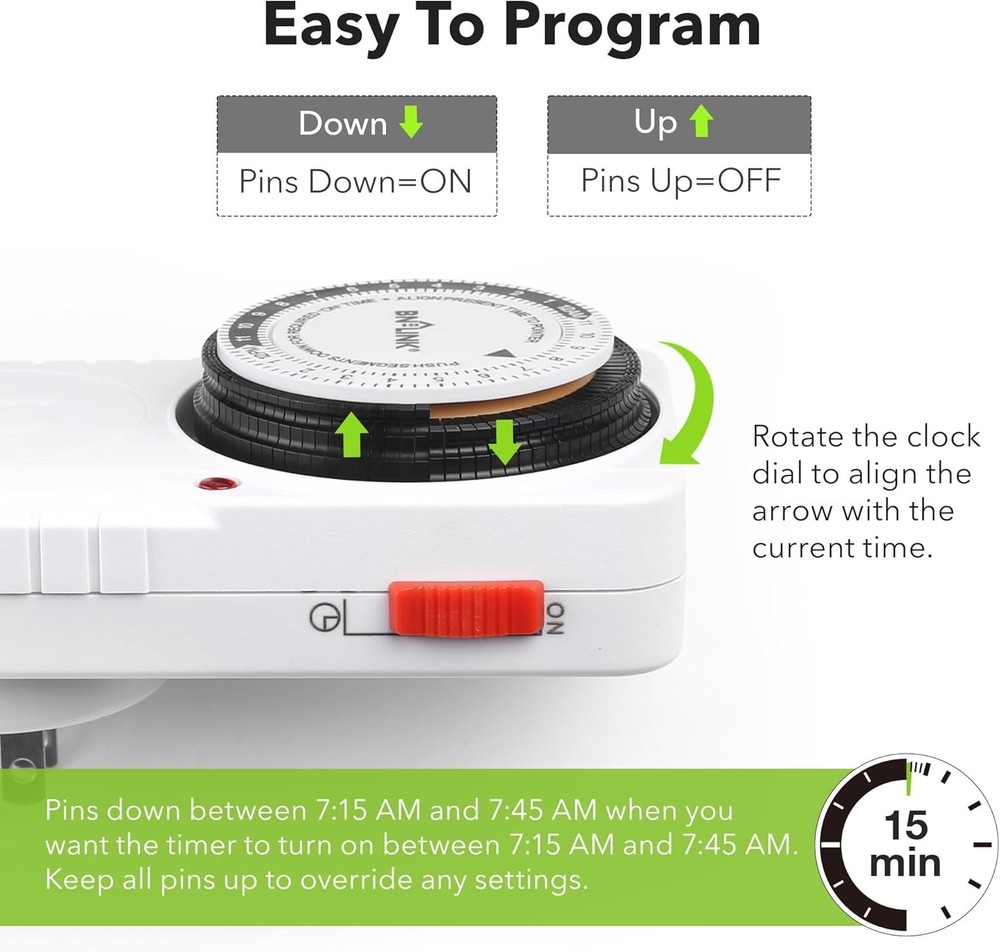 24 Hour Plug-in Mechanical Timer Grounded for Aquarium, Grow Light, Hydroponi...