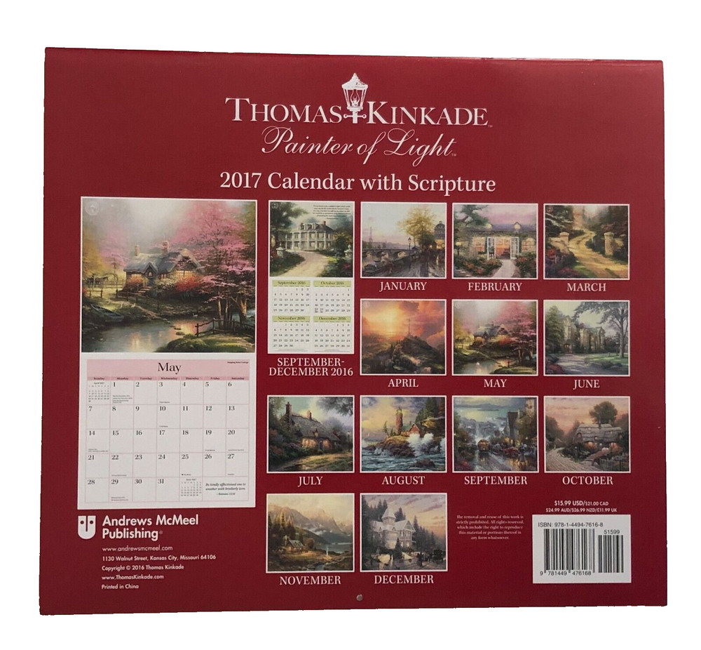 2017 Thomas Kinkade Scripture Calendar Painter of Light Large Wall Format Art