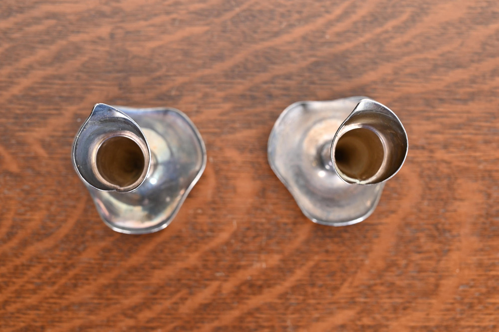 Hans Jensen Danish Modern Calla Lily Silverplate Candlesticks, Pair
