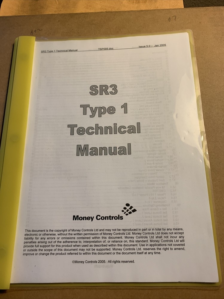 original  arcade game owners manual Sr3 Type 1 Technical money control￼s