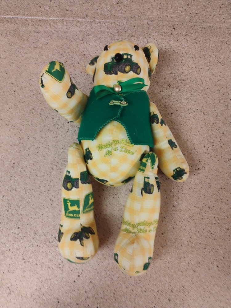 John Deere 14" Poseable Teddy Bear Handmade Nothing Runs Like a Deere Yellow