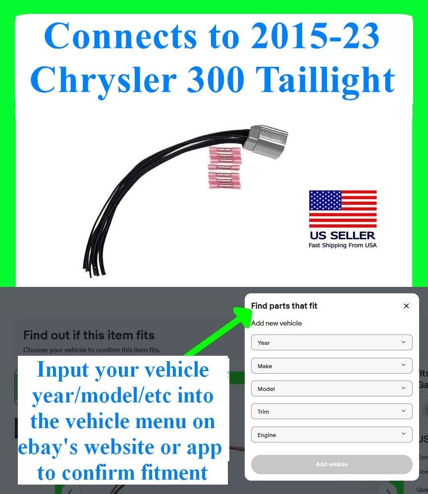 fits 2015-23 Chrysler 300 Taillight Connector Plug Wiring Pigtail Harness LED