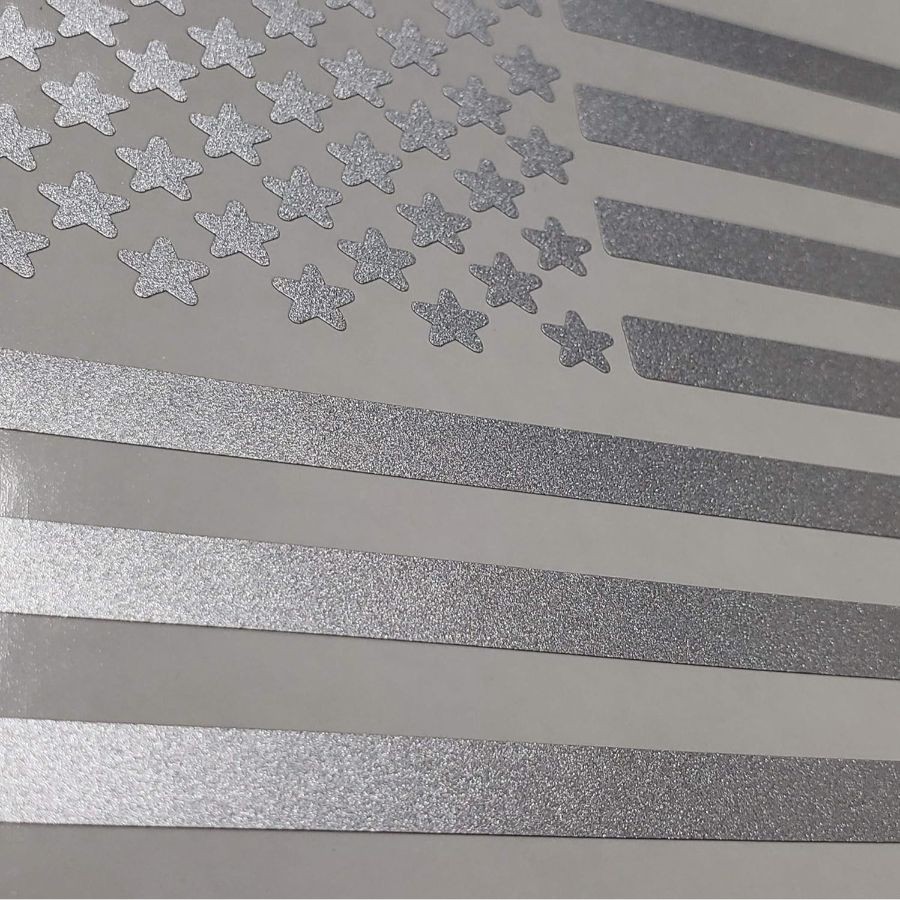 American Flag Decal (4" x 7", Silver Metallic)