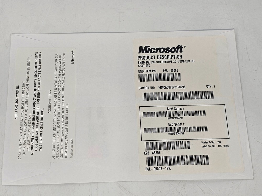 Microsoft SQL Server Standard 2014 EMB 5 CLT Key Only P6L-00008 X05-05237