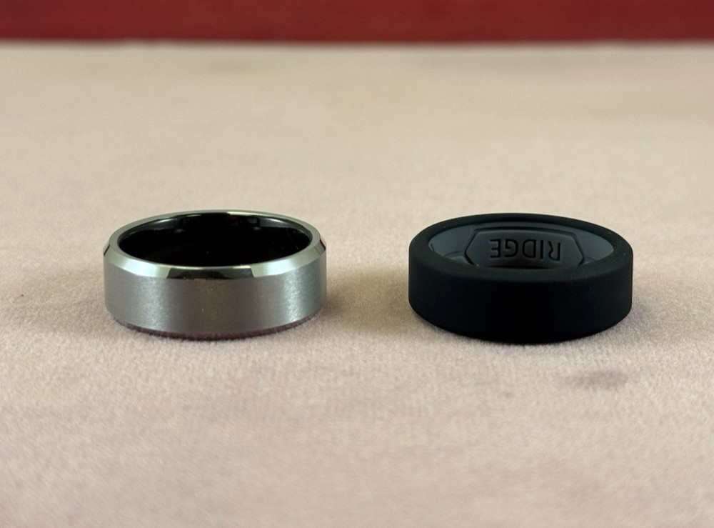 Ridge Beveled Ring Set Size 10.5 - 8mm Width- Platinum Color - Tungsten