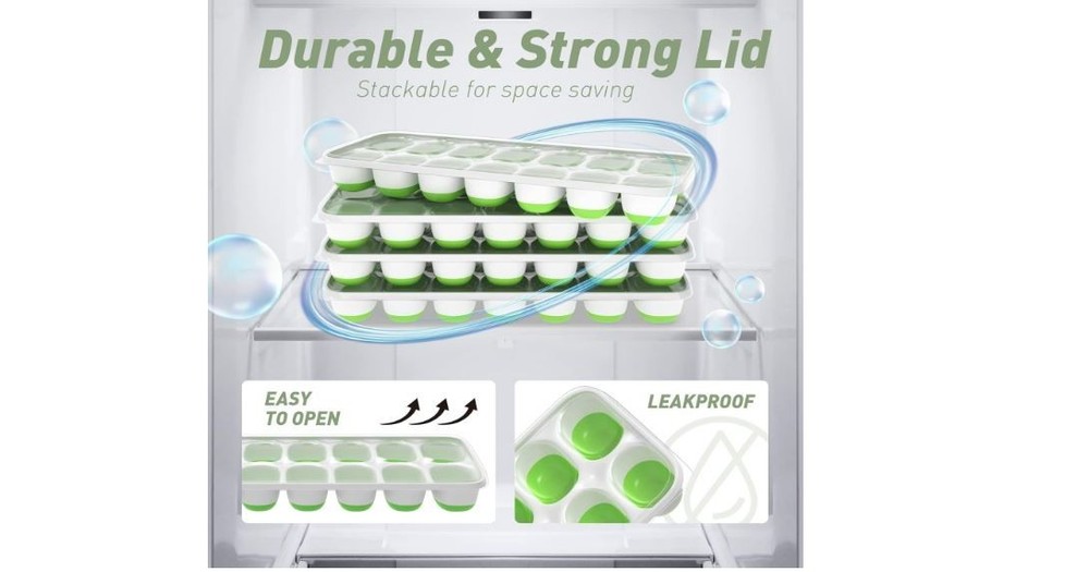 4-Pack Stackable Ice Cube Trays with Lids,Durable Silicone/BPA-Free Freezer Tray