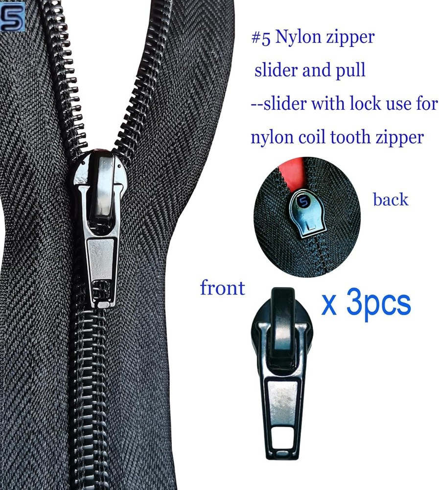12 Pcs Zipper Pull Replacement 5 Zippers Repair Kit Lockable Sliders, Bottom ...