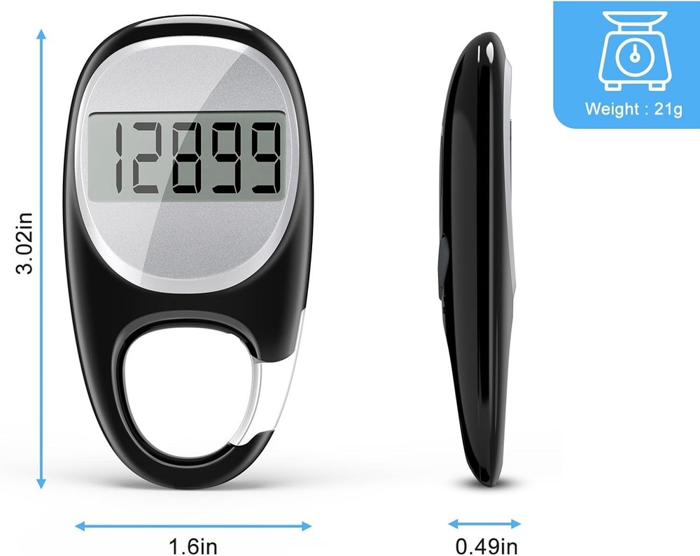 Simple Pedometer for Walking, Accurate Step Tracker with Carabiner, 3D Step Coun