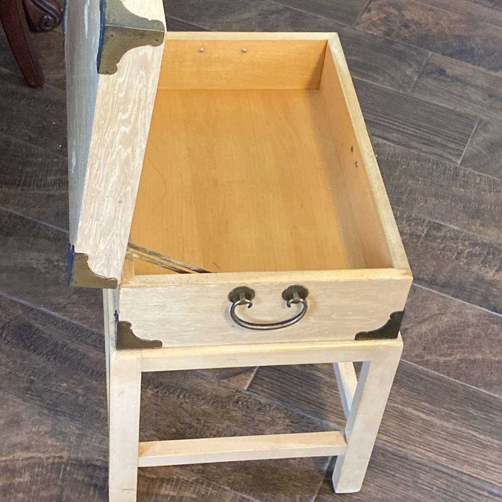Vintage Solid Wood Chest Box Storage End Table Heavy & Well Made Brass Hardware
