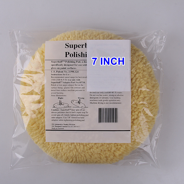 Wool 7 Inch HEAVY CUT Buffing Pad 2-Sided Compound Cutting Hook and Loop Back