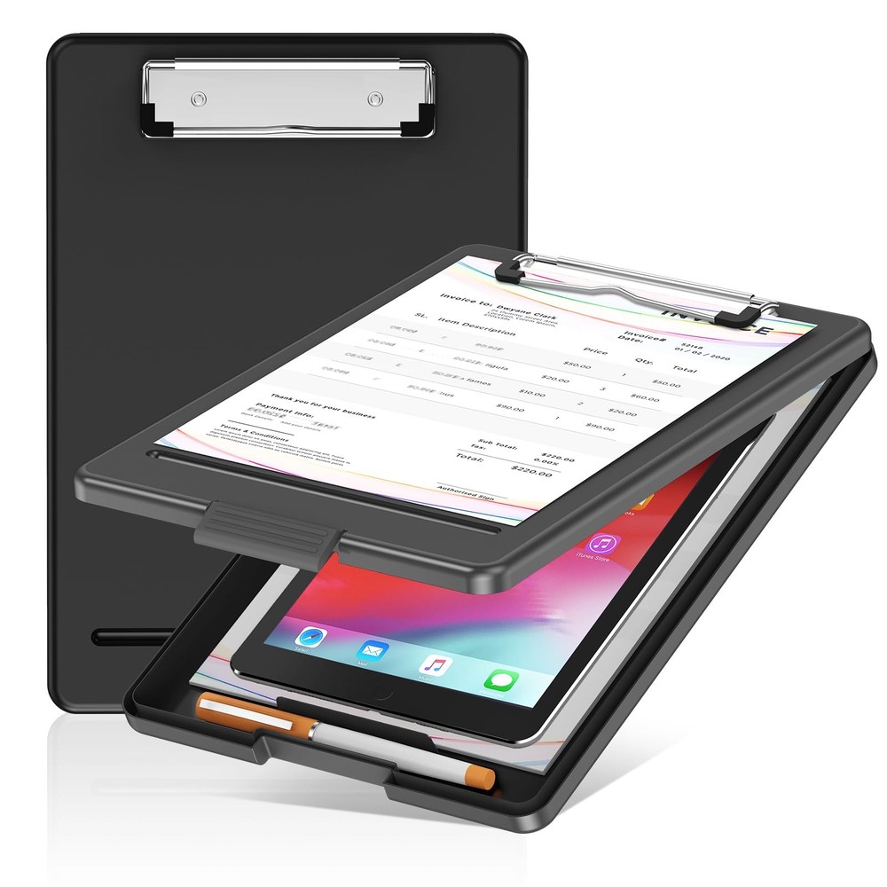 Clipboard with Storage, Plastic Storage Nursing Slim 1 Pack, Black