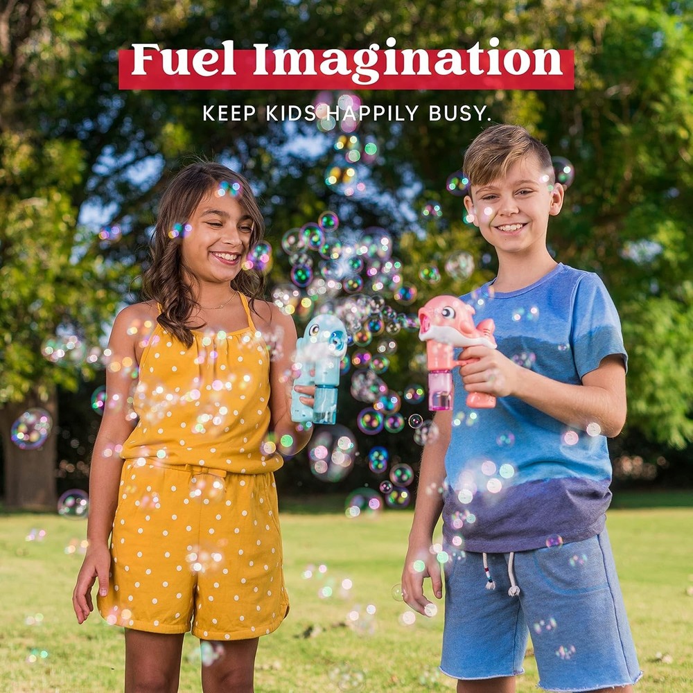Whale Bubble Guns Kit - 2 Automatic Bubble Makers with 4 Solutions for Kids