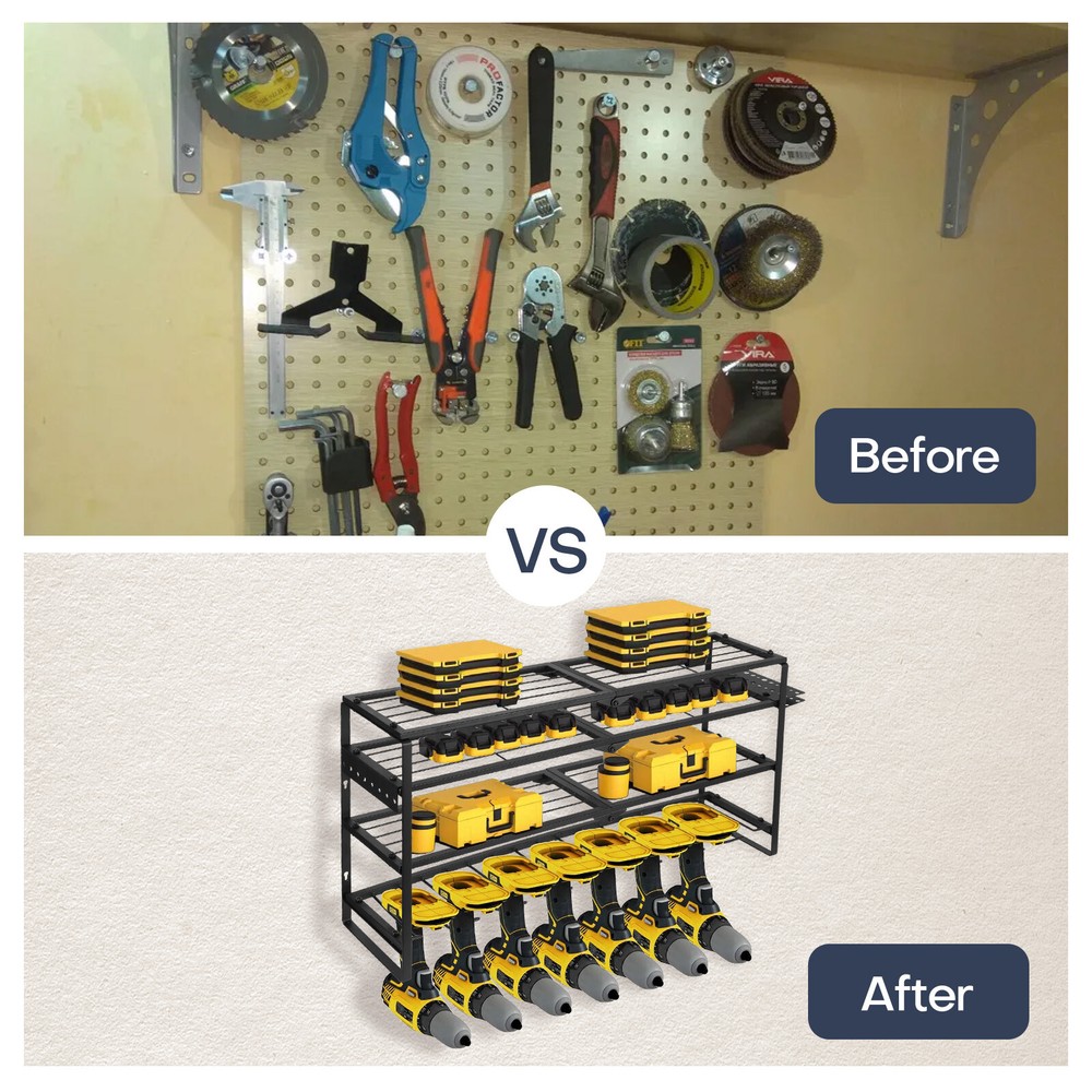 32” Heavy Duty Power Tool Organizer 4-Layer Drill Holder Wall Mount Storage Rack