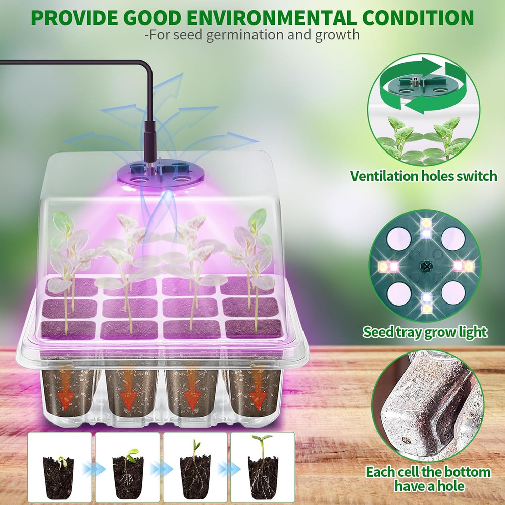 Seed Starter Tray with Plant Light, 2 Pack Grow Lights for Seed Starting Kit wit