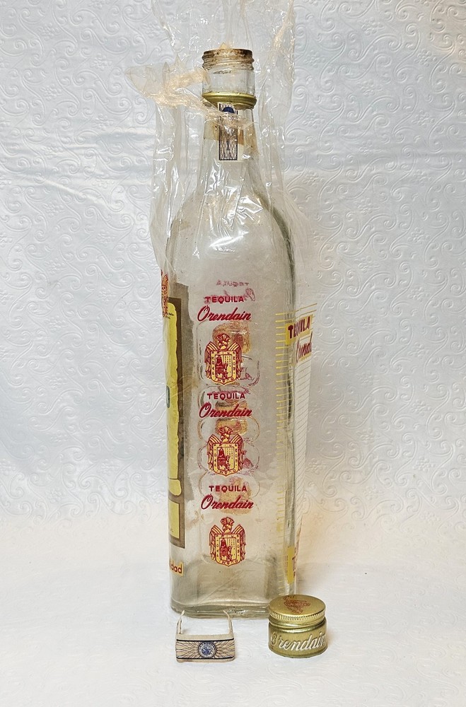 1950's Orendain Crema de Membrillo Liqueur Bottle w/ Cellophane Wrapper - Empty