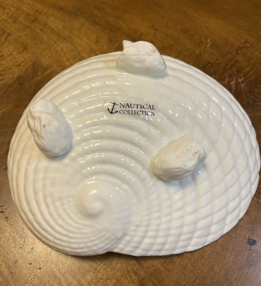 Abalone Shell White Glazed Ceramic Dish Pottery Barn Nautical Coll. 8 1/2”