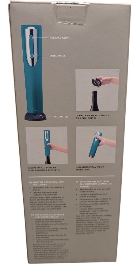 Rabbit Electric Corkscrew with Foil Cutter Teal Green New