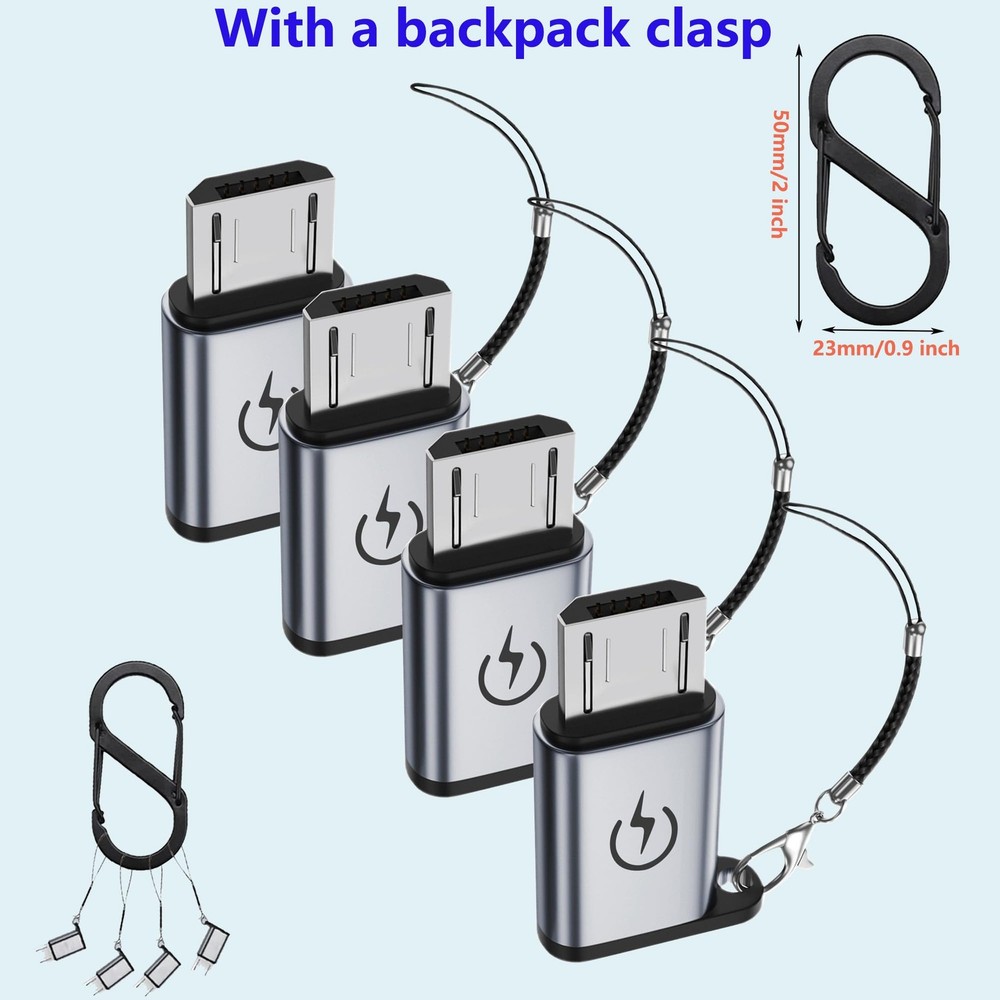 Micro USB to C Adapter (4 Pack),Type C Female Male Gray