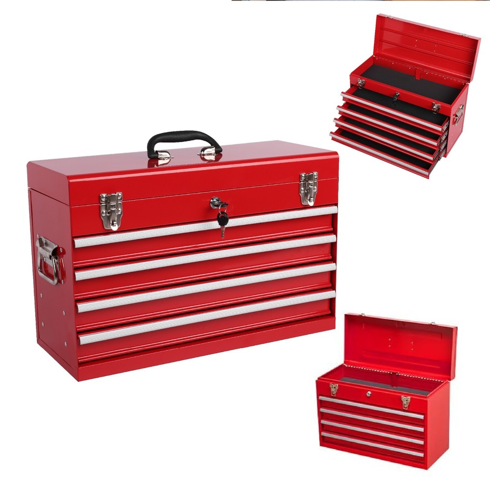 1Pcs Multi-Function Tool Organizer Heavy Duty Metal Red Tool Box with EVA Liners