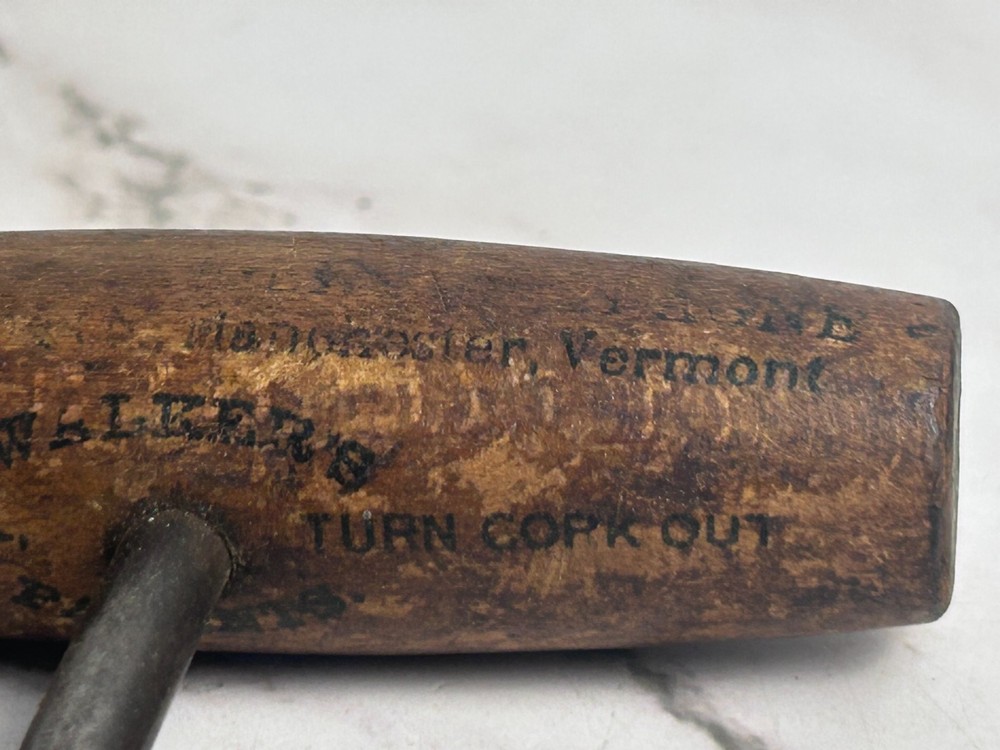 Antique T-Handle Corkscrew Wood Handle “Do Not Pull Turn Cork Out”