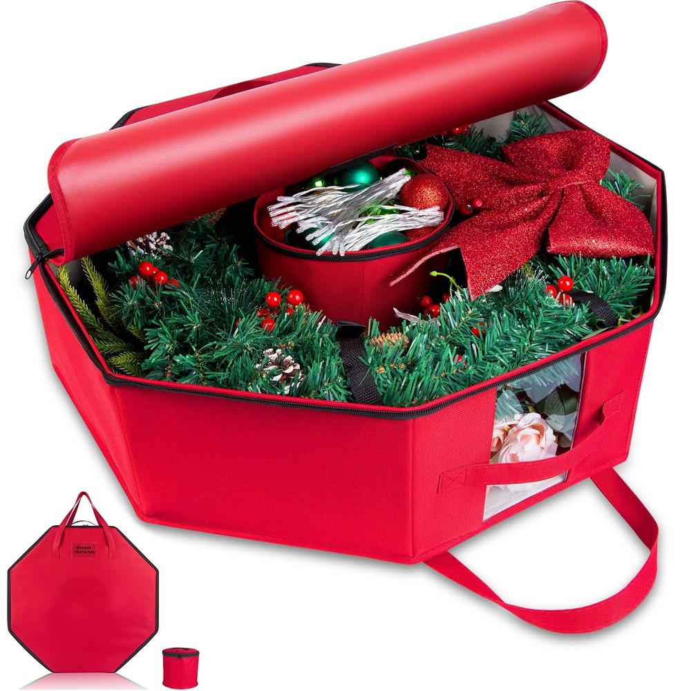 Wreath Storage Hard Shell Christmas Decorations Case Bag with Interior Pocket...