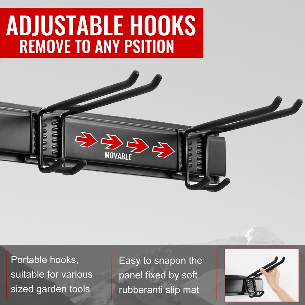 Wall-Mounted Tool Rack Garage Organization Tool Holds up to 350 lbs Black