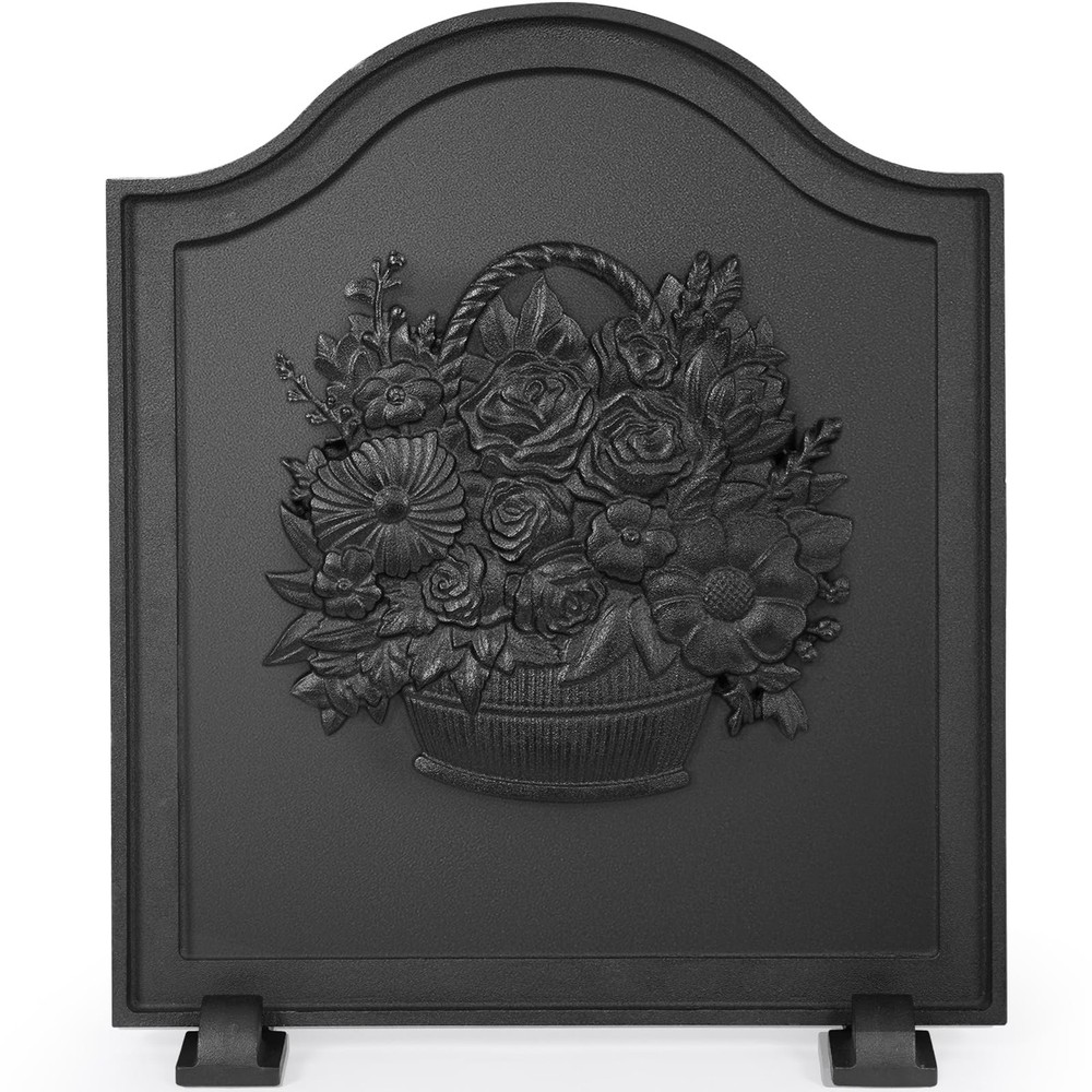 Firebacks for Fireplace,Cast Iron Fireback with Feet,Fireplace 17inch, Black