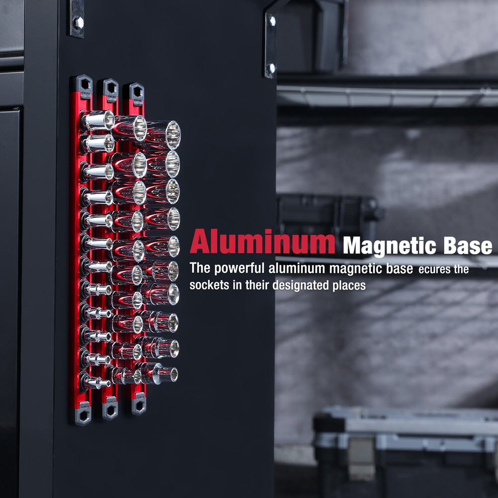 WORKPRO Magnetic Socket Organizer, 3/8-Inch Heavy Duty Socket Holder (Red) NEW