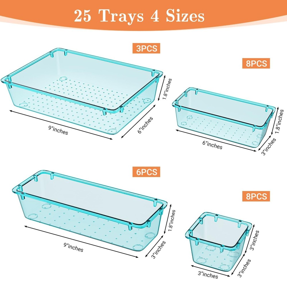 SpaceHacks 25 PCS Plastic Drawer Organizer Set, 4-Size Versatile Organizer T...