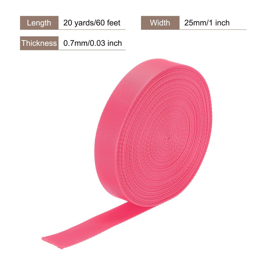Flat Nylon Webbing Strap 1" 20 Yards Bright Rose Red for Backpack Luggage-rack