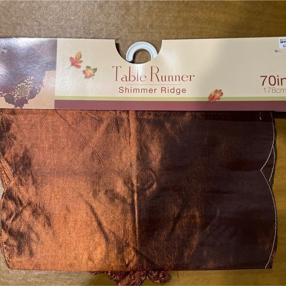 Table Runner 13x70 Bronze Polyester Shimmer Ridge Fall Leaves Pattern 2014