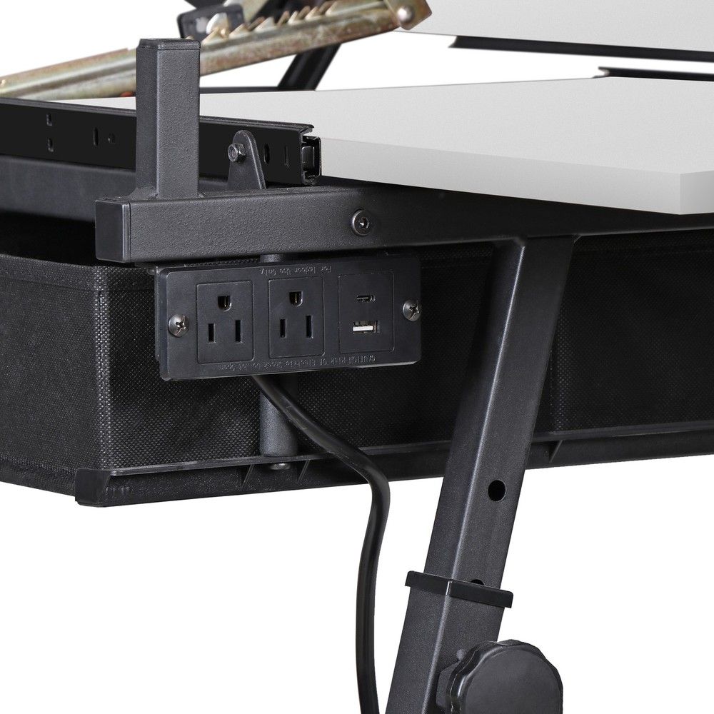 Multi Purpose Drafting Table Art Desk With Slide Out Surface and Charger, White