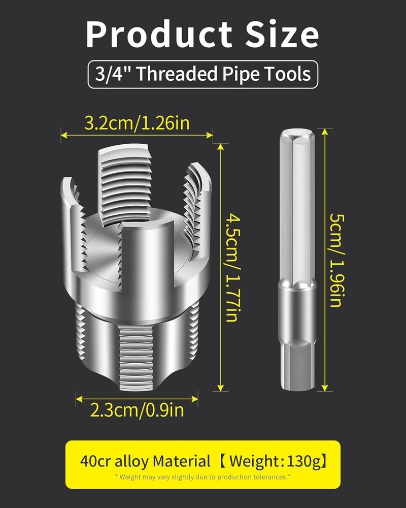 Dual-Function PVC Pipe Threader for Drill - 1/2'' & 3/4'' Compatible Tools