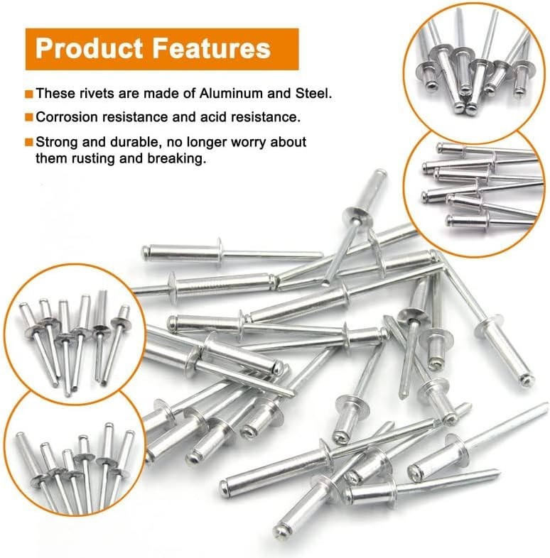 100pcs 1/4" x 1/2" Corrosion-Resistant Blind Rivets in Elegant Silver