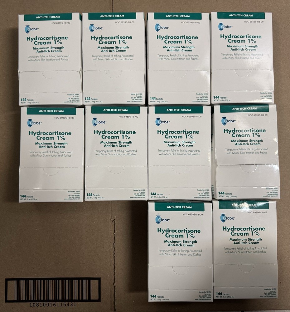 10 Boxes With 144 Hydrocortisone 1% Maximum Strength Anti-Itch Cream Each 1440