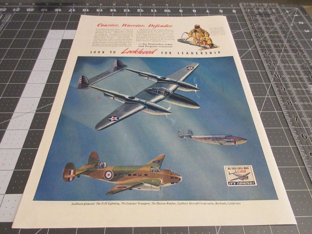 1941 Courier, Warrior, Defender , Lockheed Lodestar P-38 Lightning Hudson  - Ad