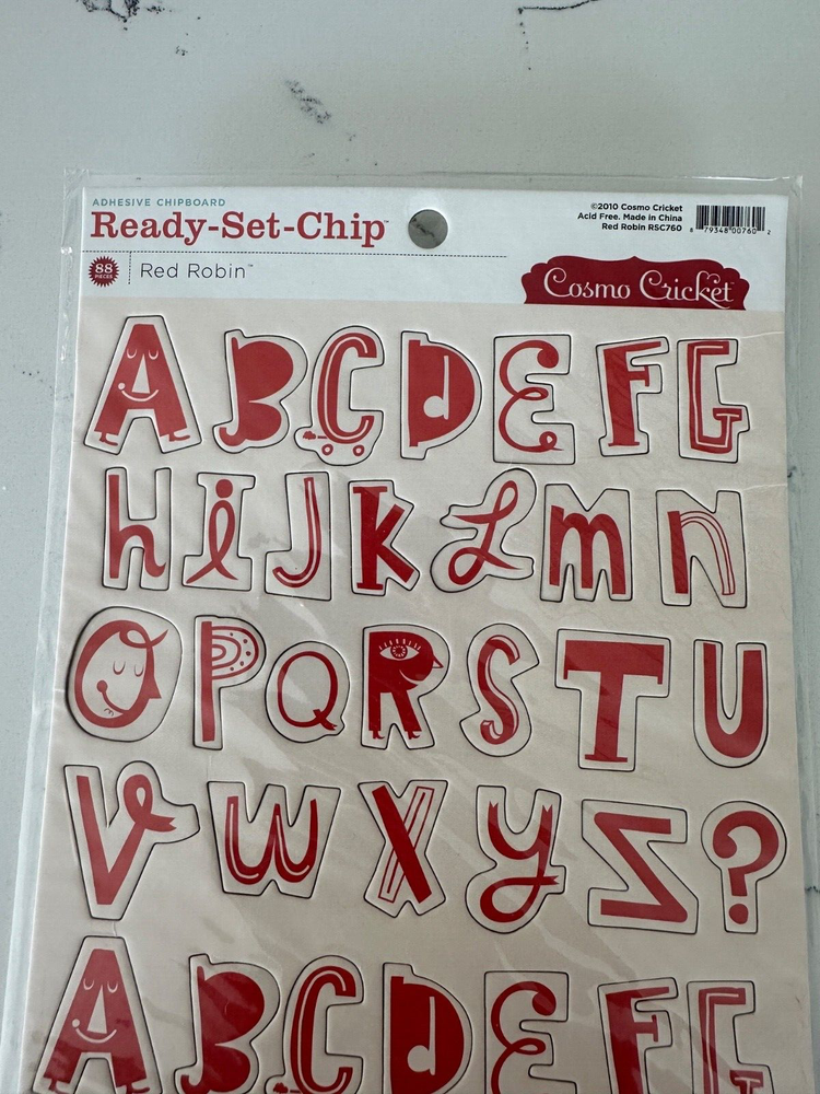 Cosmo Cricket 88PC Adhesive Ready~Set~Chipboard Red Robin Letters Scrapbooking
